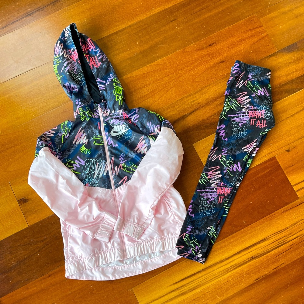 Nike Colorful Graphic Windbreaker Jacket and Leggings Set